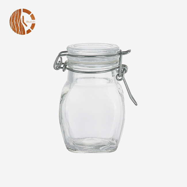 Vintage Glass Storage Jar with Metal Clasp & Glass Lid